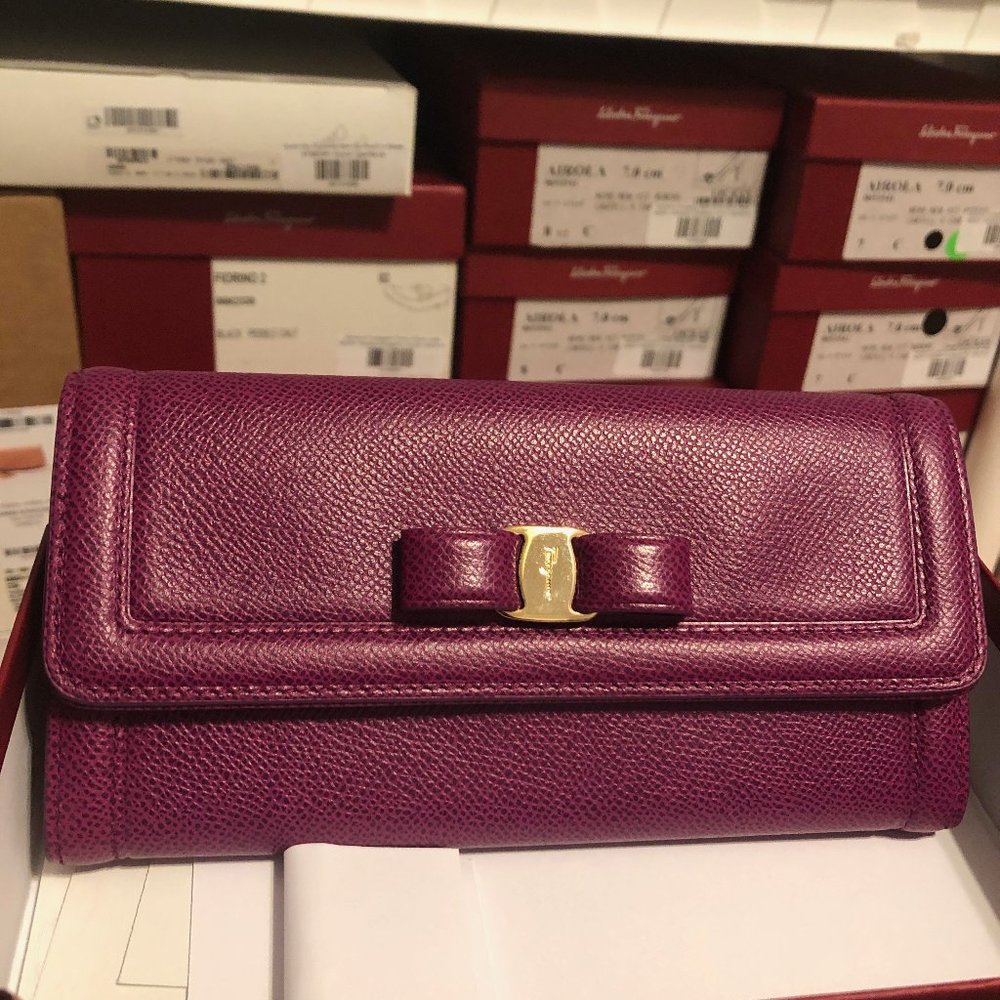 Salvatore Ferragamo Purple Bow Continental Wallet